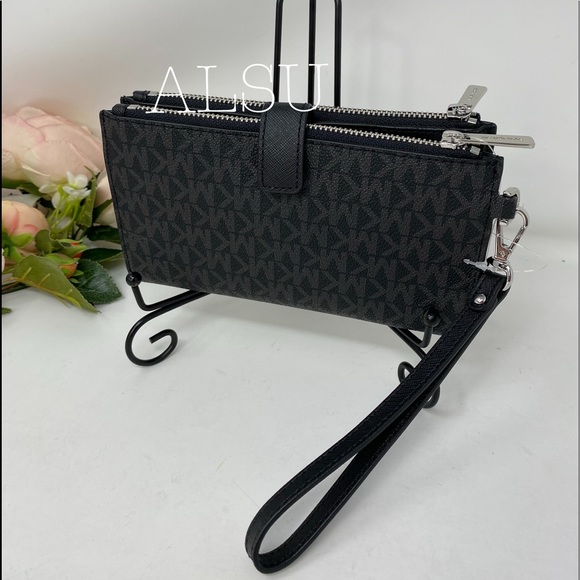 Michael Kors DoubleZip Wristlet Wallet Logo Black - Picture 2 of 5